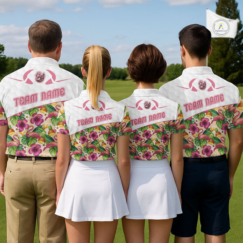 Funny Flamingo Womens Golf Polo Shirt Floral Tropical Custom Pink Golf Shirts Golfer Gift Apparel NHN0107