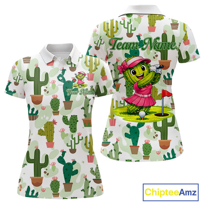 Funny Cactus Flower Womens Golf Polo Shirt Custom Name Golf Tops, Cactus Golf Shirt Personalized NHN0237