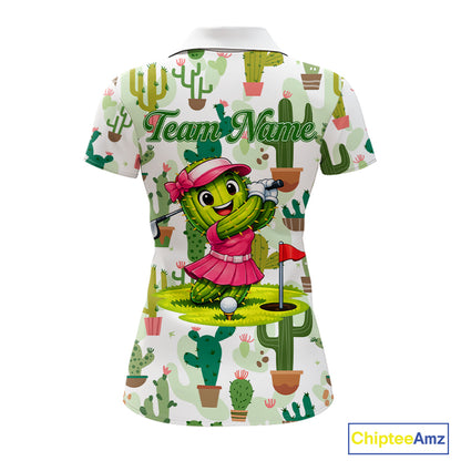 Funny Cactus Flower Womens Golf Polo Shirt Custom Name Golf Tops, Cactus Golf Shirt Personalized NHN0237