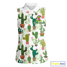 Load image into Gallery viewer, Funny Cactus Flower Womens Sleeveless Golf Polo Shirt Custom Name Golf Tops, Cactus Golf Shirt NHN0237