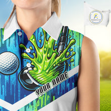 Load image into Gallery viewer, Watercolor Womens Sleeveless Golf Polo Shirt Custom Green Golf Ball Pattern Golf Tops For Ladies NHN0113