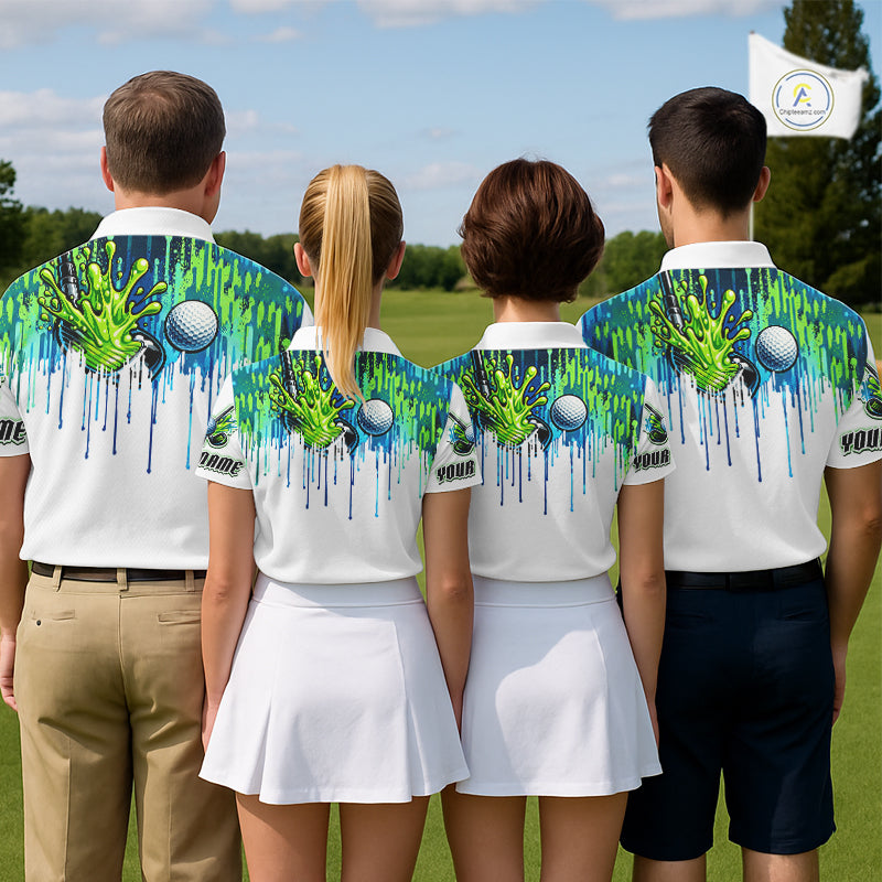 Watercolor Womens Golf Polo Shirt Custom Green Golf Ball Pattern Golf Tops For Ladies, Golf Gifts NHN0113