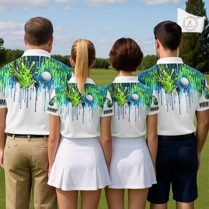 Watercolor Womens Golf Polo Shirt Custom Green Golf Ball Pattern Golf Tops For Ladies, Golf Gifts NHN0113