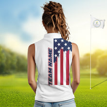 Load image into Gallery viewer, American Flag Womens Sleeveless Golf Polo Shirt Custom Red, White And Blue Patriotic Team Golf Jersey NHN0118