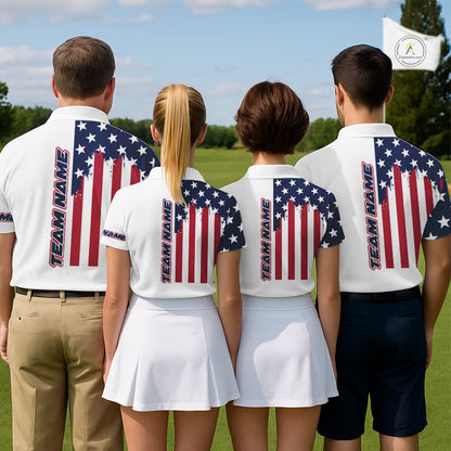 American Flag Mens Golf Polo Shirt Custom Red, White And Blue Team Golf Jersey, Patriotic Golf Shirts NHN0118