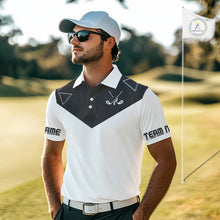 Load image into Gallery viewer, Mens Golf Polo Shirt Black Geometric Triangle Pattern Custom Name White Golf Tops For Men NHN0122