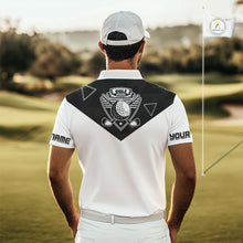 Load image into Gallery viewer, Mens Golf Polo Shirt Black Geometric Triangle Pattern Custom Name White Golf Tops For Men NHN0122