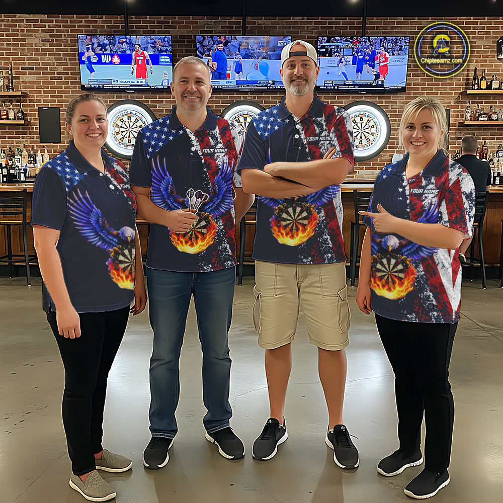 Custom US Flag Eagle Flame Darts Shirt for Men Darts Team Jerseys Dartboard Shirt NNT270