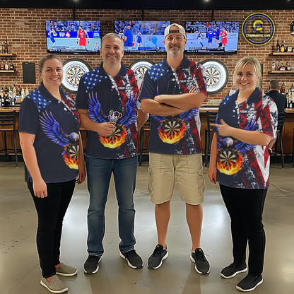 Custom US Flag Eagle Flame Darts Shirt for Men Darts Team Jerseys Dartboard Shirt NNT270