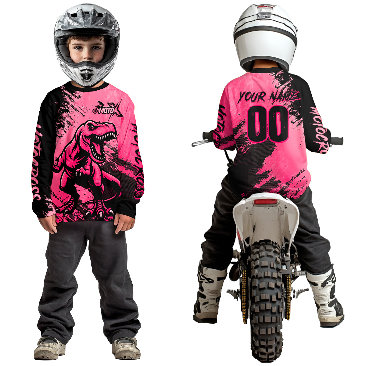 Pink Dinosaur Motocross Jersey Dirt Bike Shirts for Men Kid Women Racing Jersey XM417