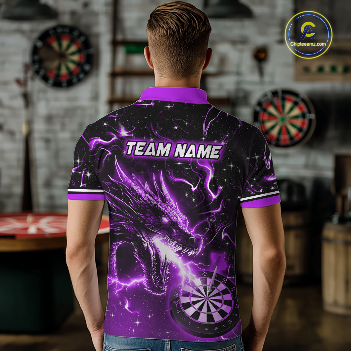 Custom Purple Galaxy Dragon Darts Shirt for Men Darts Team Jerseys Dartboard Shirt NNT291
