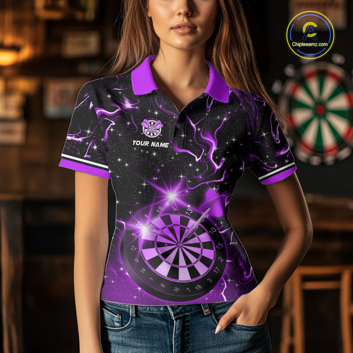 Custom Purple Galaxy Dragon Darts Shirt for Women Darts Team Jerseys Dartboard Shirt NNT291
