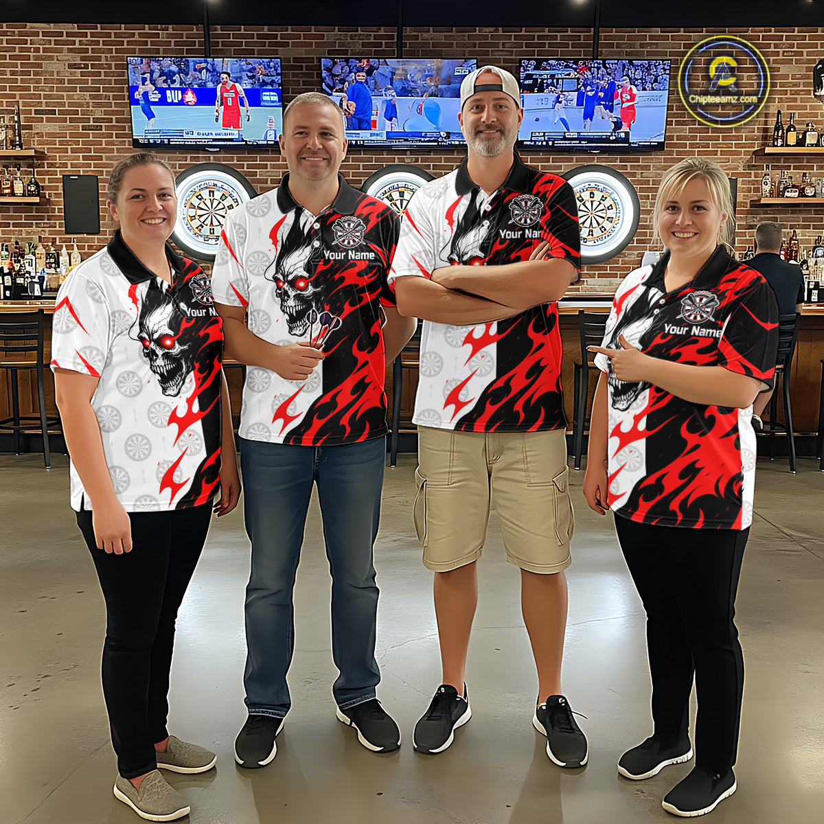 Custom Black Red Skull Darts Shirt for Men Darts Team Jerseys Dartboard Shirt Dart League NNT265