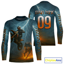 Load image into Gallery viewer, Lightning Wolf Motocross Jersey Custom Flaming Wolf Dirt Bike Shirts for Men Kid Women XM403