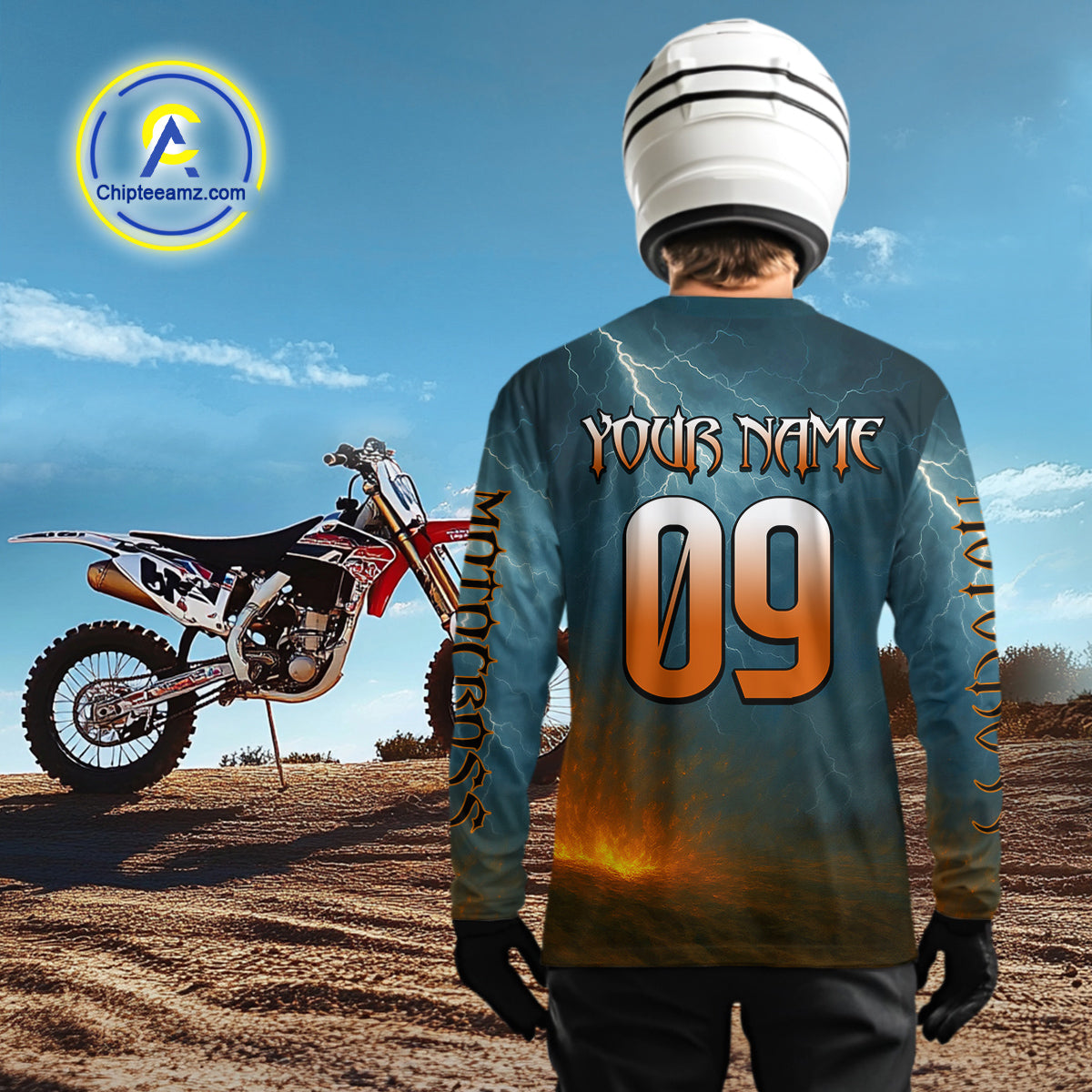 Lightning Wolf Motocross Jersey Custom Flaming Wolf Dirt Bike Shirts for Men Kid Women XM403