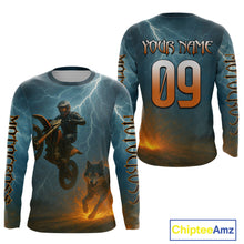 Load image into Gallery viewer, Lightning Wolf Motocross Jersey Custom Flaming Wolf Dirt Bike Shirts for Men Kid Women XM403