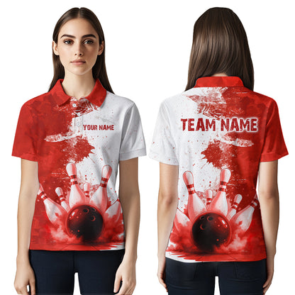 Red Bowling Shirts for Women Men Custom Bowling Polo & 1/4 Zip Shirt for Team MBL220