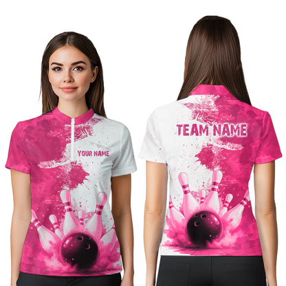 Orange Bowling Shirts for Women Men Custom Bowling Polo & 1/4 Zip Shirt for Team MBL220