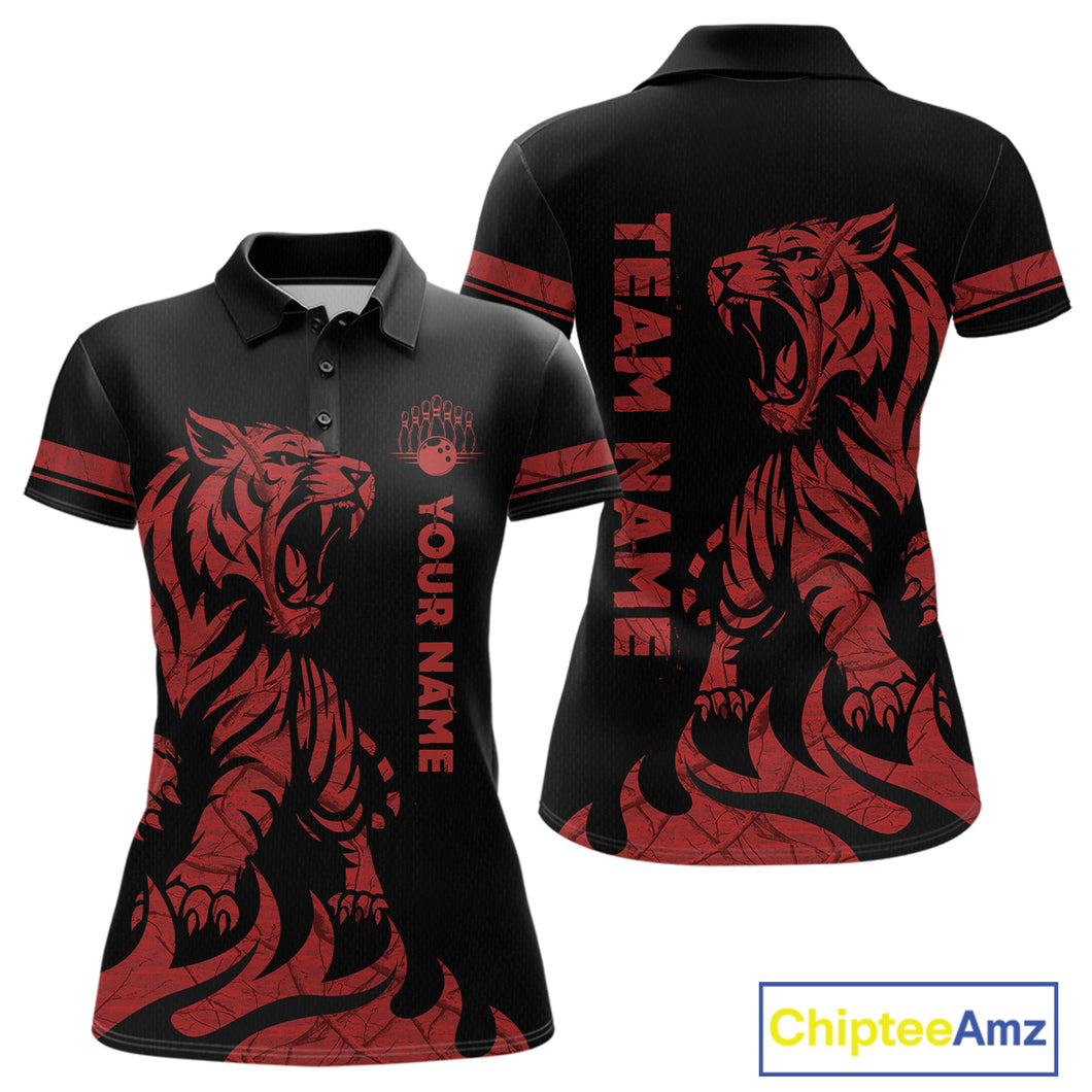 Red Tiger Bowling Shirts for Team Men Women Custom Bowling Jersey Polo & Quarter Zip Shirt MBL188