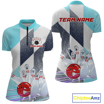 Blue Bowling Shirts for Team Women Men Custom Bowling Polo and 1/4 Zip Shirt MBL226