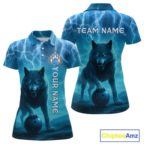 Lightning Wolf Bowling Shirts for Team Women Men Custom Blue Wolf Bowling Jerseys MBL193