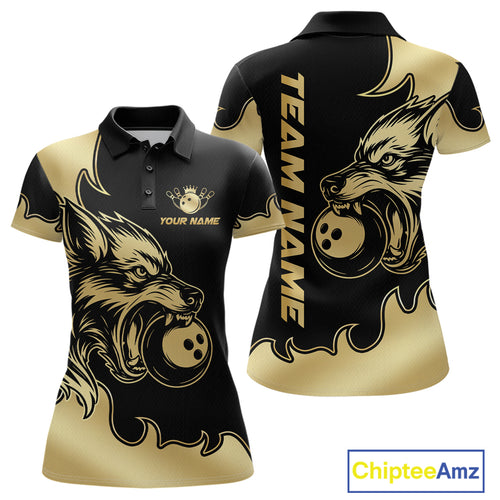 Gold Wolf Bowling Shirts for Team Women Men Custom Wolf Bowling Polo & Quarter Zip MBL194