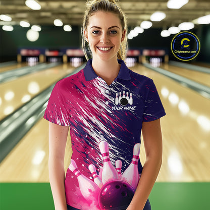 Watercolor Pink and Blue Bowling Shirts for Team Women Men Bowling Polo & 1/4 Zip MBL231