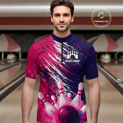 Watercolor Pink and Blue Bowling Shirts for Team Women Men Bowling Polo & 1/4 Zip MBL231