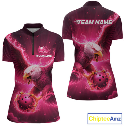 Pink Eagle Bowling Shirts for Team Women Men Custom Bowling Polo & 1/4 Zip Shirt MBL235