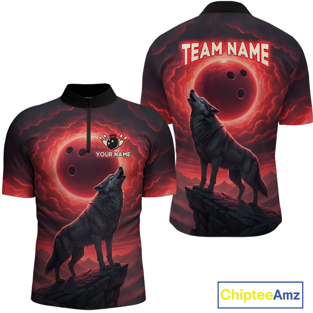 Wolf Bowling Shirts for Team Women Men Custom Bowling Jersey Bowl Polo&1/4 Zip MBL238