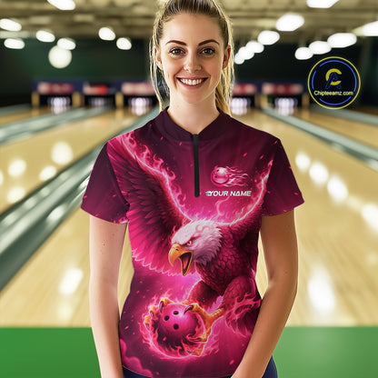 Pink Eagle Bowling Shirts for Team Women Men Custom Bowling Polo & 1/4 Zip Shirt MBL235