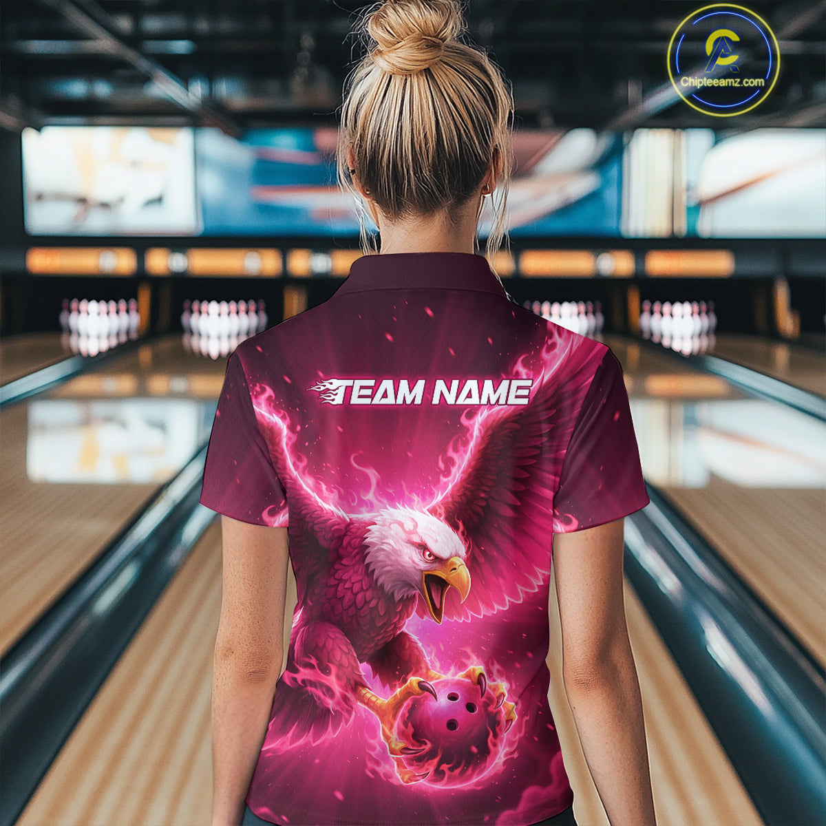 Pink Eagle Bowling Shirts for Team Women Men Custom Bowling Polo & 1/4 Zip Shirt MBL235