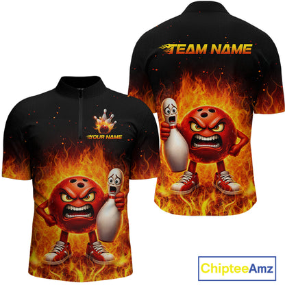 Flaming Bowling Shirts for Team Women Men Bowling Polo & 1/4 Zip Shirt Custom MBL244