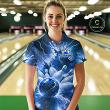 Load image into Gallery viewer, Blue Lightning Thunder Bowling Shirts Yellow for Team Women Men Bowling Jersey MBL247