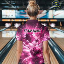 Load image into Gallery viewer, Pink Lightning Thunder Bowling Shirts Yellow for Team Women Men Bowling Jersey MBL247