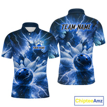 Load image into Gallery viewer, Blue Lightning Thunder Bowling Shirts Yellow for Team Women Men Bowling Jersey MBL247