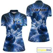 Load image into Gallery viewer, Blue Lightning Thunder Bowling Shirts Yellow for Team Women Men Bowling Jersey MBL247
