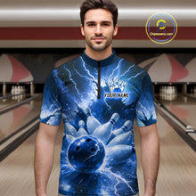 Load image into Gallery viewer, Blue Lightning Thunder Bowling Shirts Yellow for Team Women Men Bowling Jersey MBL247