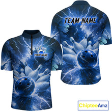 Load image into Gallery viewer, Blue Lightning Thunder Bowling Shirts Yellow for Team Women Men Bowling Jersey MBL247
