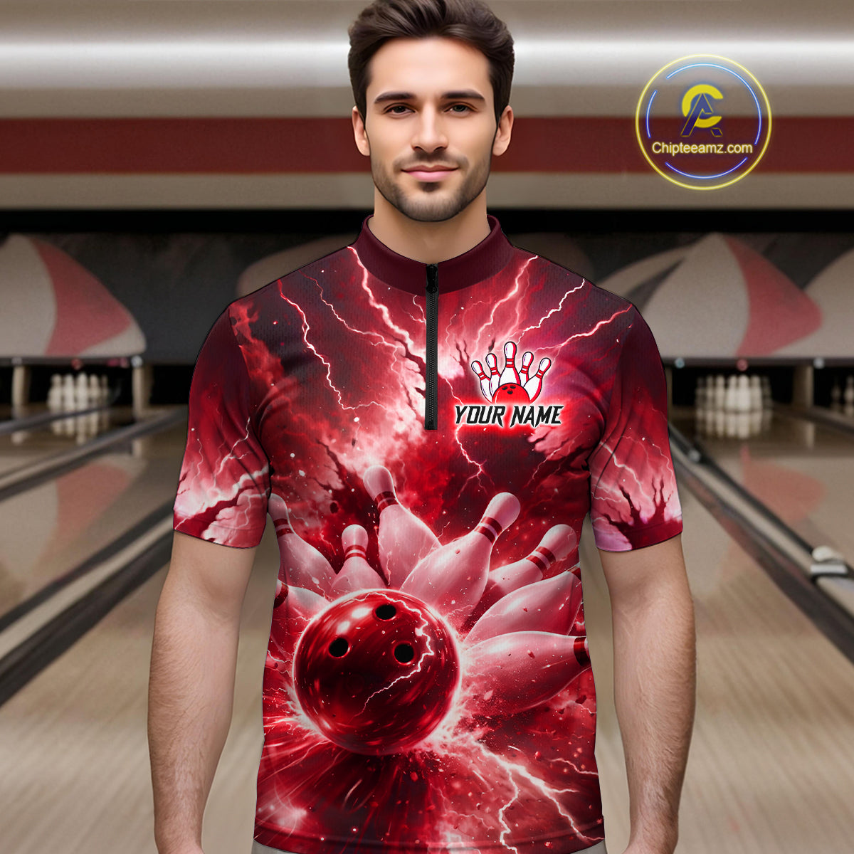 Red Lightning Thunder Bowling Shirts Yellow for Team Women Men Bowling Jersey MBL247