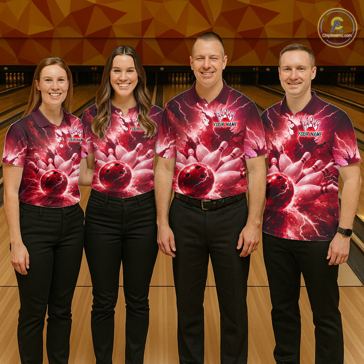 Red Lightning Thunder Bowling Shirts Yellow for Team Women Men Bowling Jersey MBL247