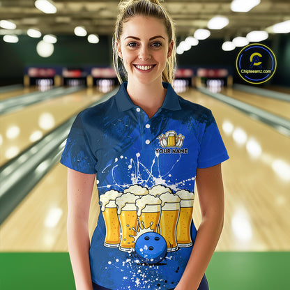 Beer Bowling Shirts Team Women Men Custom Blue Bowling Jersey Bowl League MBL249