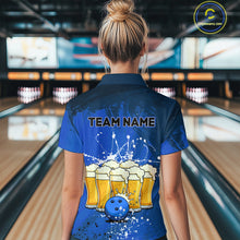 Load image into Gallery viewer, Beer Bowling Shirts Team Women Men Custom Blue Bowling Jersey Bowl League MBL249