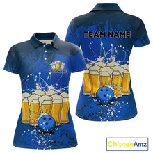 Load image into Gallery viewer, Beer Bowling Shirts Team Women Men Custom Blue Bowling Jersey Bowl League MBL249