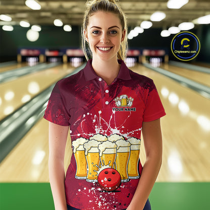 Beer Bowling Shirts Team Women Men Custom Red Bowling Jersey Bowl League MBL249
