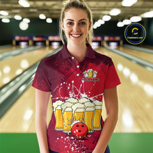Load image into Gallery viewer, Beer Bowling Shirts Team Women Men Custom Red Bowling Jersey Bowl League MBL249