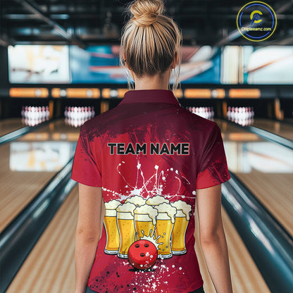 Beer Bowling Shirts Team Women Men Custom Red Bowling Jersey Bowl League MBL249