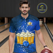 Load image into Gallery viewer, Beer Bowling Shirts Team Women Men Custom Blue Bowling Jersey Bowl League MBL249