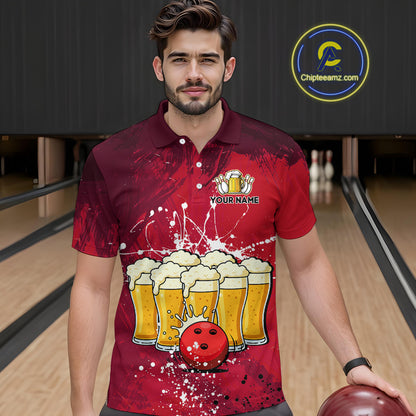 Beer Bowling Shirts Team Women Men Custom Red Bowling Jersey Bowl League MBL249