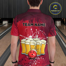 Load image into Gallery viewer, Beer Bowling Shirts Team Women Men Custom Red Bowling Jersey Bowl League MBL249